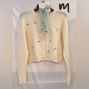 Riley & Rae Cream Cardigan with Delicate Floral Accents